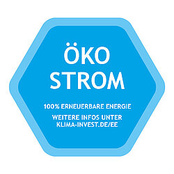 KlimaInvest-Logo: zertifizierter Ökostrom aus 100% erneuerbarer Energie